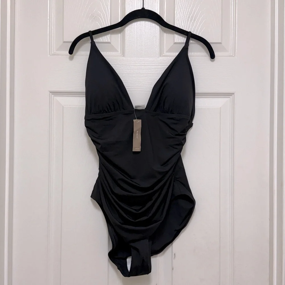 NWT J.Crew Ruched V-Neck One-Piece in Black
